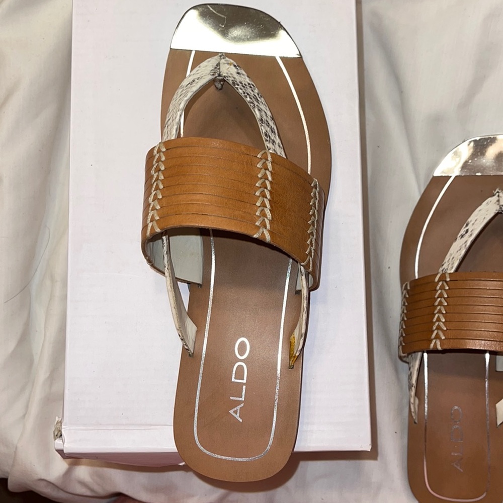 Aldo Snakeskin and Tan Leather Sandals Size 7.5 - Picture 3 of 7